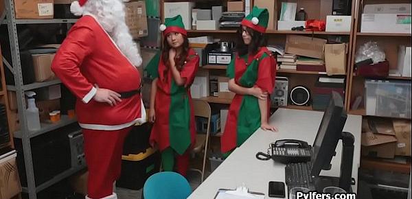  Threesome with Asian teen elves at the office